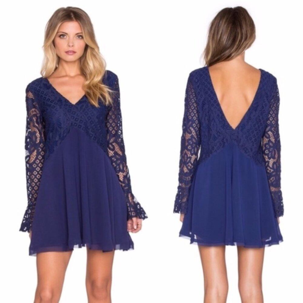 Revolve Tularosa Skylar Blue Lace Long Sleeve Mini Dress